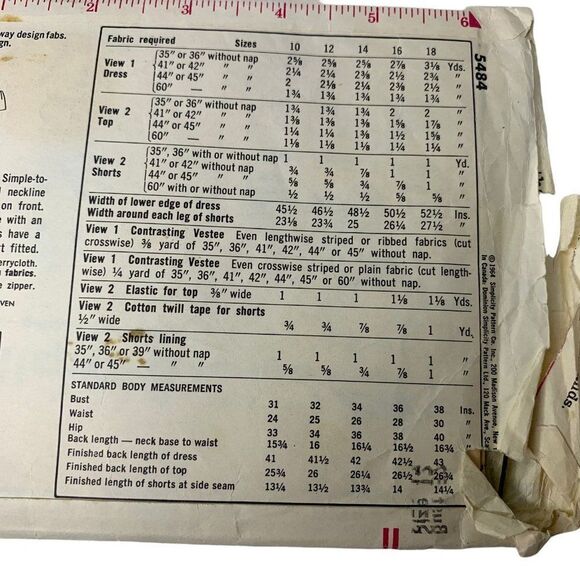 Vintage 60s Simplicity 5484 Pattern Misses 10-18 Jiffy Dress Top Shorts Cut - Picture 4 of 4